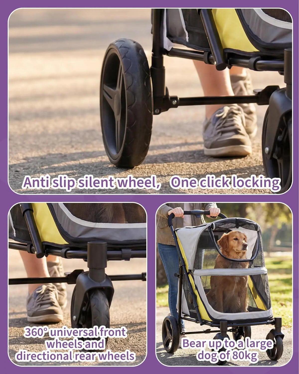 Dog Stroller for Large and Medium Dogs, Easy-Fold Dual Entry Pet Wagon with One-Foot Brake, All-Terrain Cart with Air Mesh, Holds Pets Up to 100 Lbs
