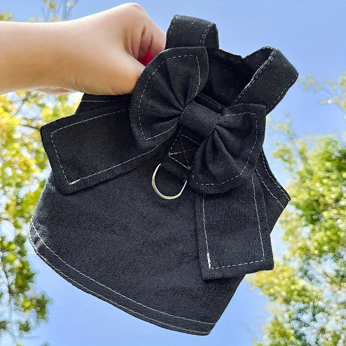 Small-Sized Dog And Cat Denim-Style Dress Harness Accessory, Suitable For Pug And Teddy Puppies' Outdoor Clothing