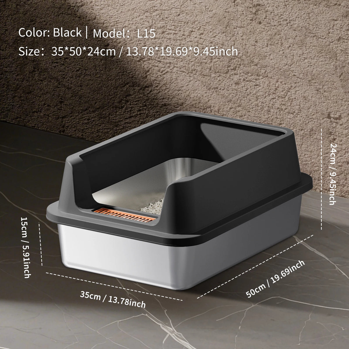 Large Stainless Steel Cat Litter Box With Anti-Tipping Anti-Slip Anti-Scratch Features Removable And Easy To Clean Suitable For Pet Cats