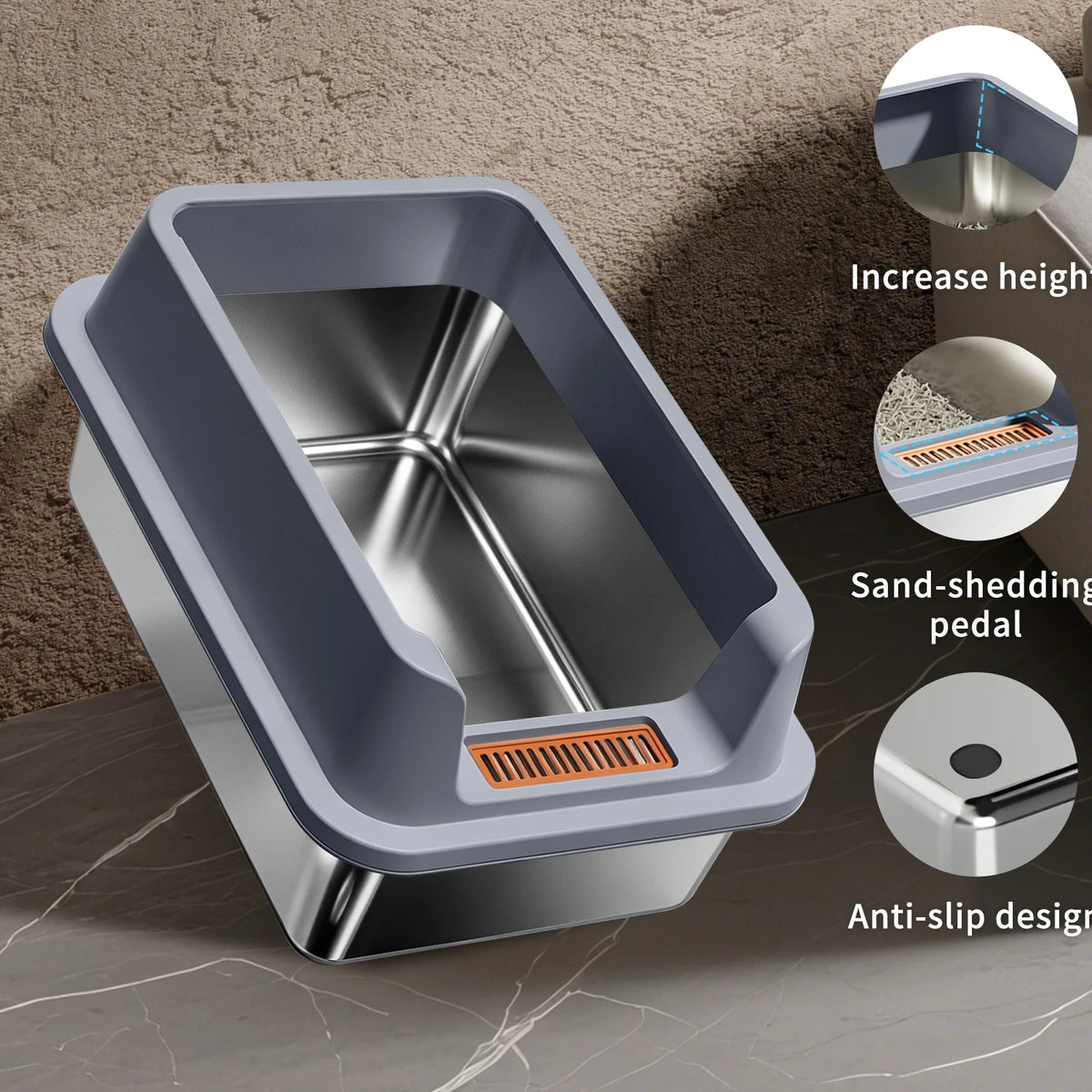 Large Stainless Steel Cat Litter Box With Anti-Tipping Anti-Slip Anti-Scratch Features Removable And Easy To Clean Suitable For Pet Cats