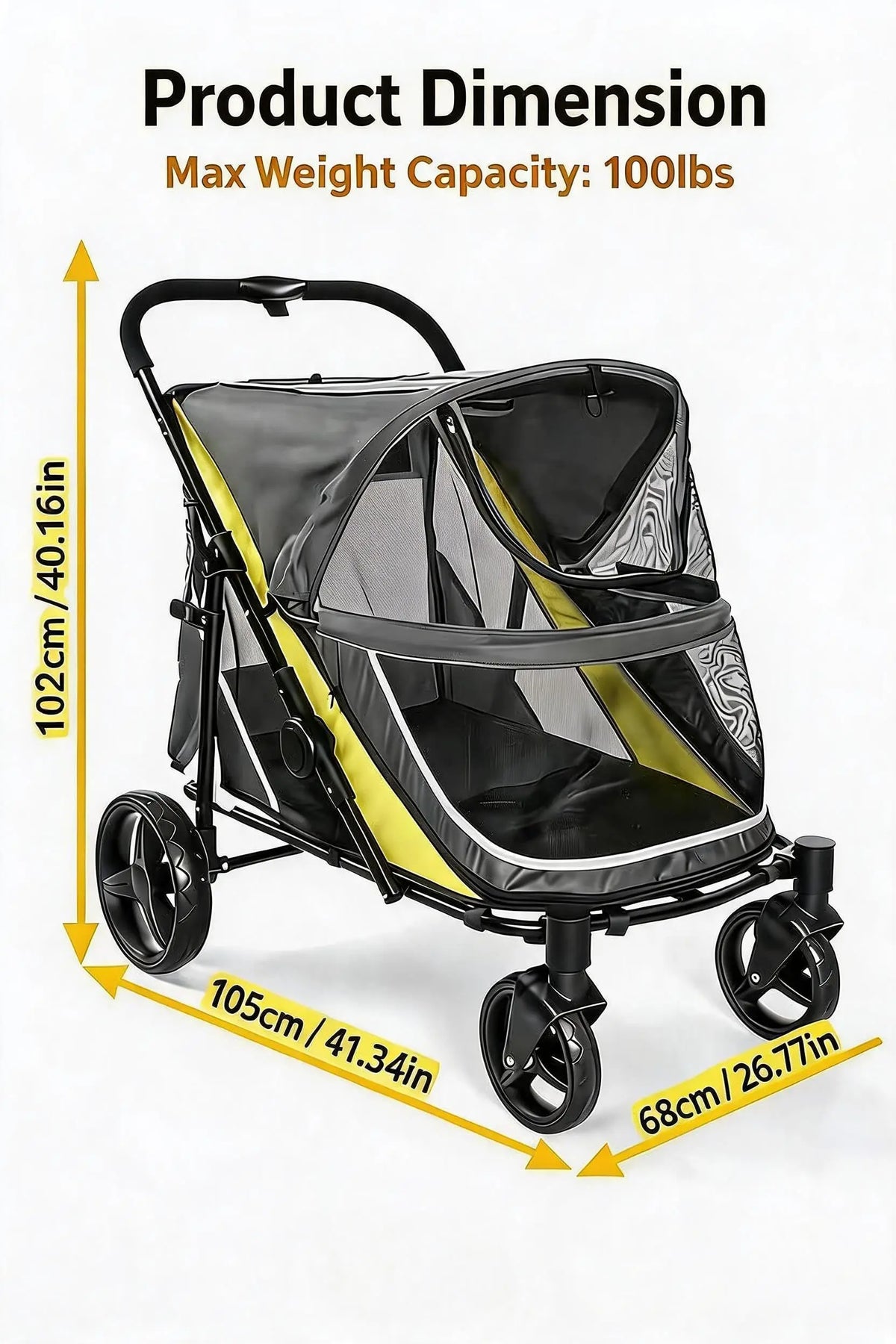 Dog Stroller for Large and Medium Dogs, Easy-Fold Dual Entry Pet Wagon with One-Foot Brake, All-Terrain Cart with Air Mesh, Holds Pets Up to 100 Lbs