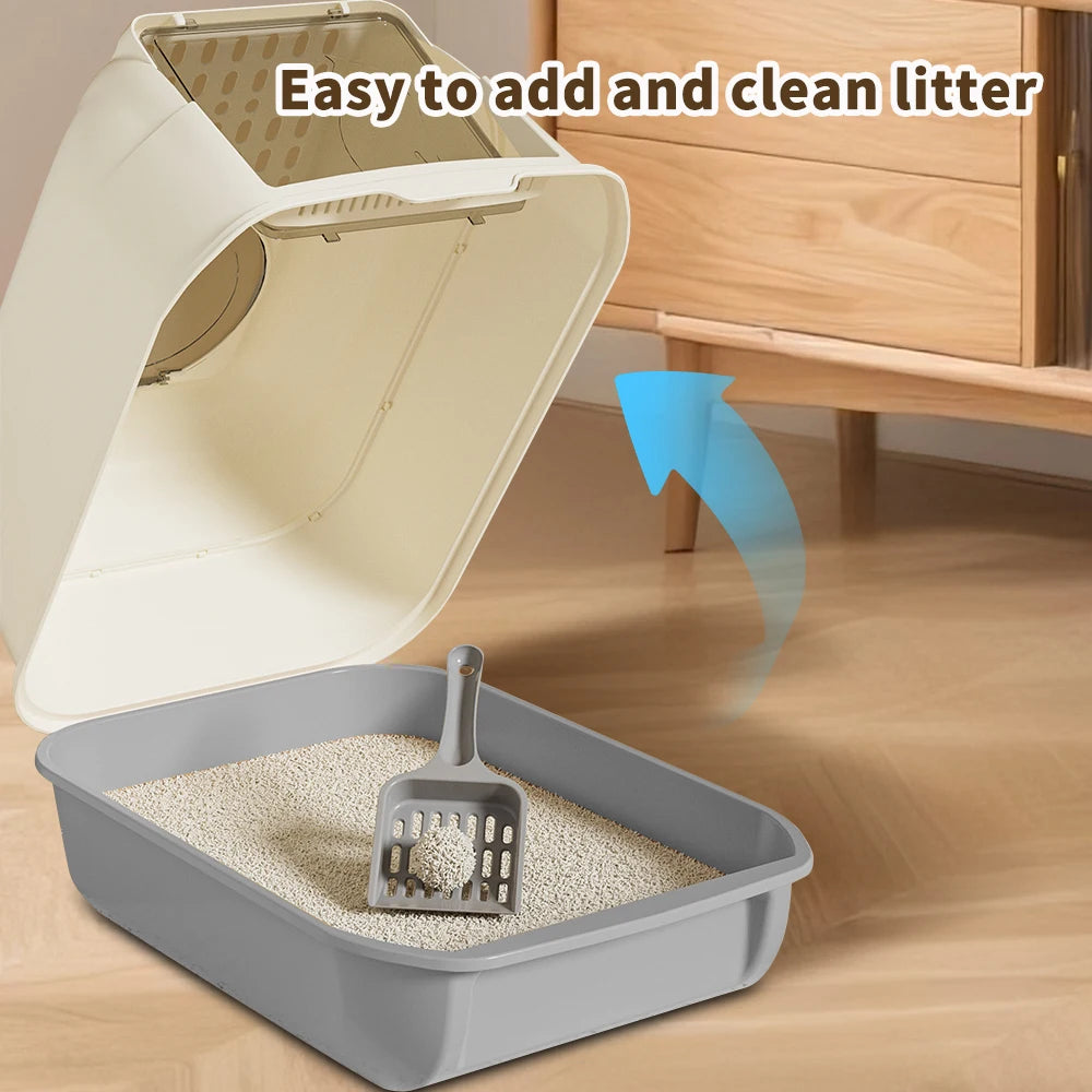 Double-Door Enclosed Pet Cat Litter Box With Filter Design Large-Angle Flip Cover Removable Easy To Clean Cat Litter Toilet