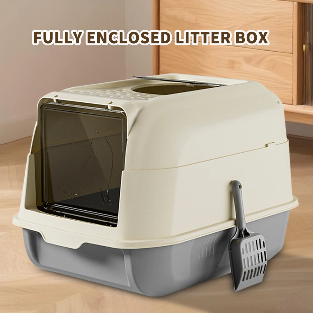 Double-Door Enclosed Pet Cat Litter Box With Filter Design Large-Angle Flip Cover Removable Easy To Clean Cat Litter Toilet