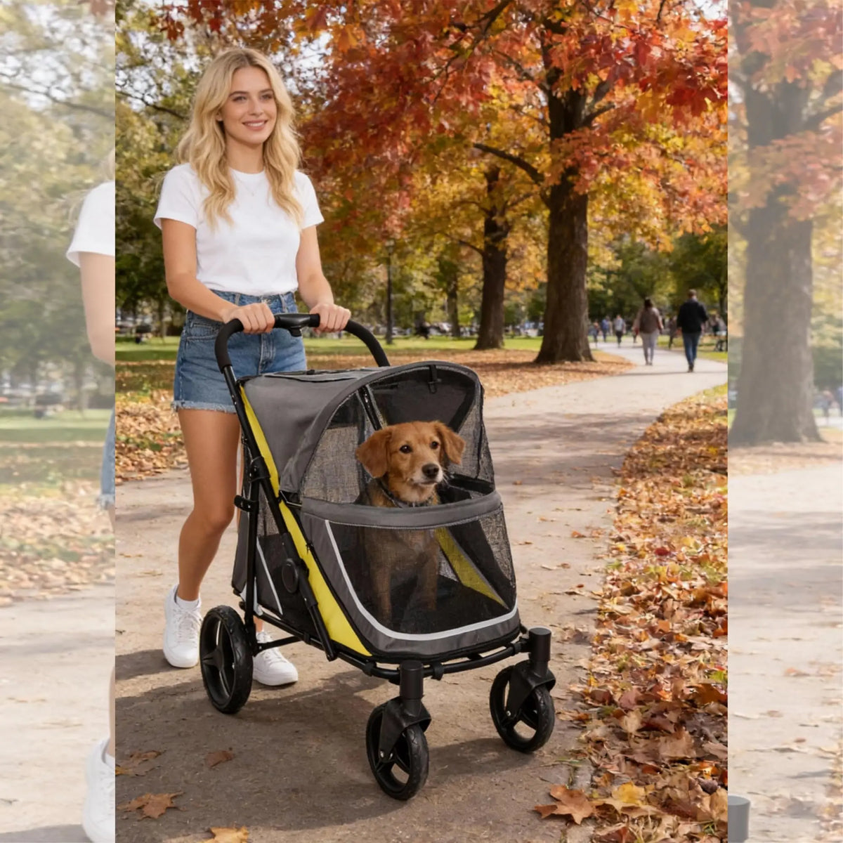 Dog Stroller for Large and Medium Dogs, Easy-Fold Dual Entry Pet Wagon with One-Foot Brake, All-Terrain Cart with Air Mesh, Holds Pets Up to 100 Lbs