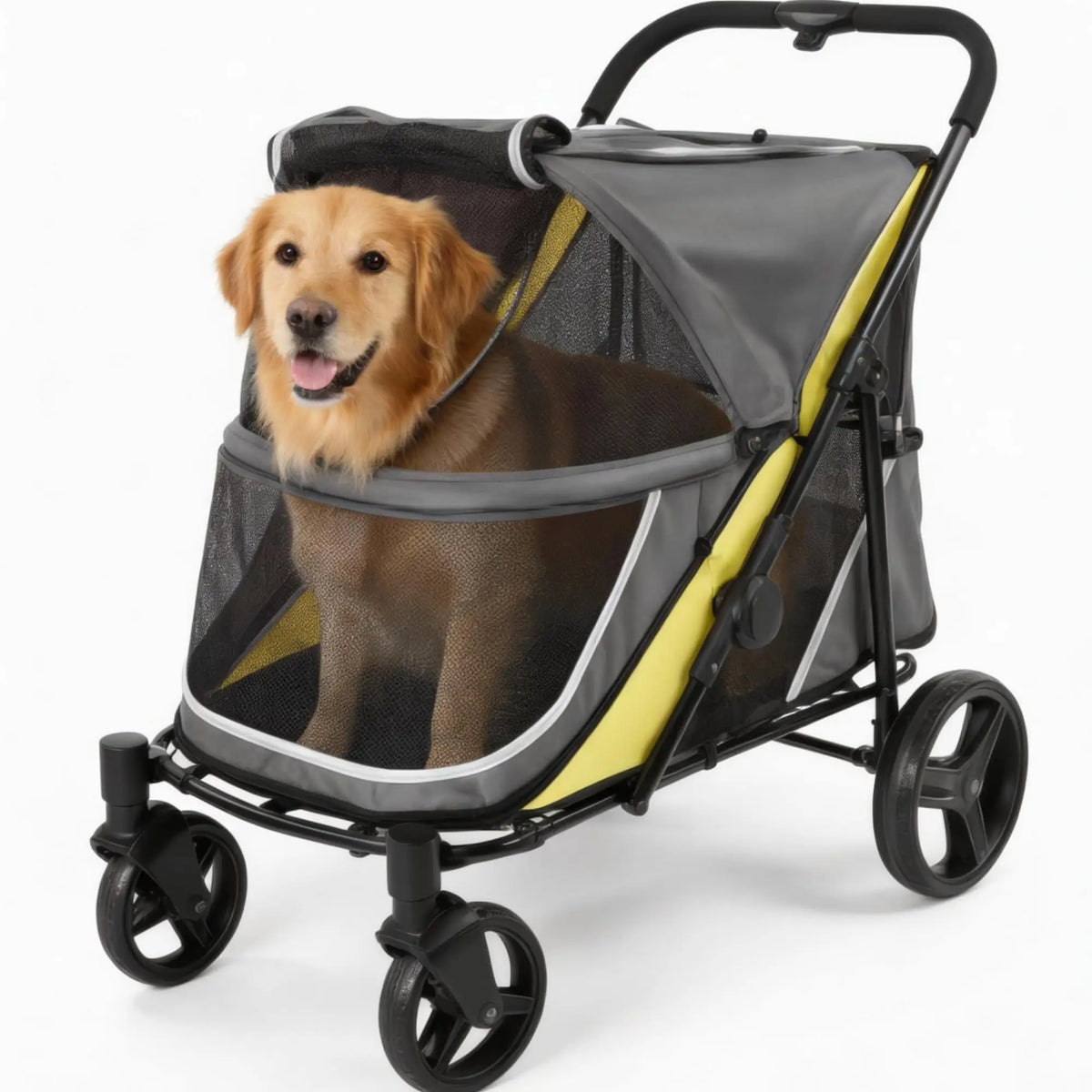 Dog Stroller for Large and Medium Dogs, Easy-Fold Dual Entry Pet Wagon with One-Foot Brake, All-Terrain Cart with Air Mesh, Holds Pets Up to 100 Lbs