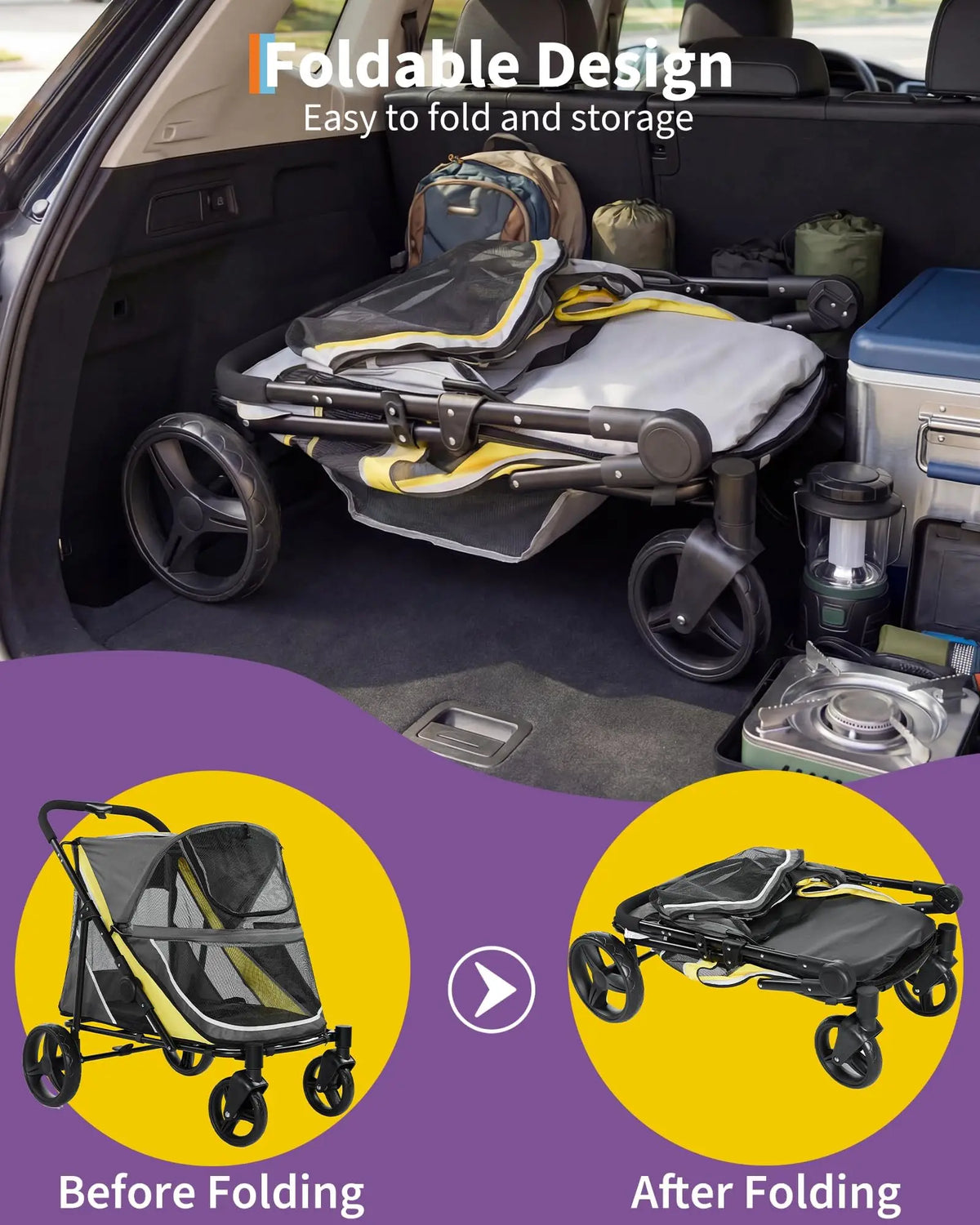 Dog Stroller for Large and Medium Dogs, Easy-Fold Dual Entry Pet Wagon with One-Foot Brake, All-Terrain Cart with Air Mesh, Holds Pets Up to 100 Lbs