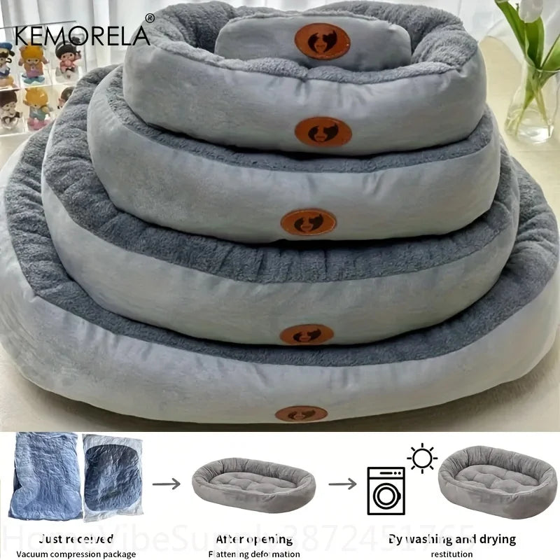 Plush Oval Pet Bed Thickened Machine‑Washable All‑Season Rest Cushion Soft Sleep Mat For Small Medium Large Dogs Cats Household Pet Supply